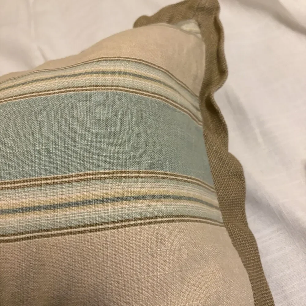 Multicolored Striped Cotton Pillow Cover Size 24x24 Farmhouse Jute Trim